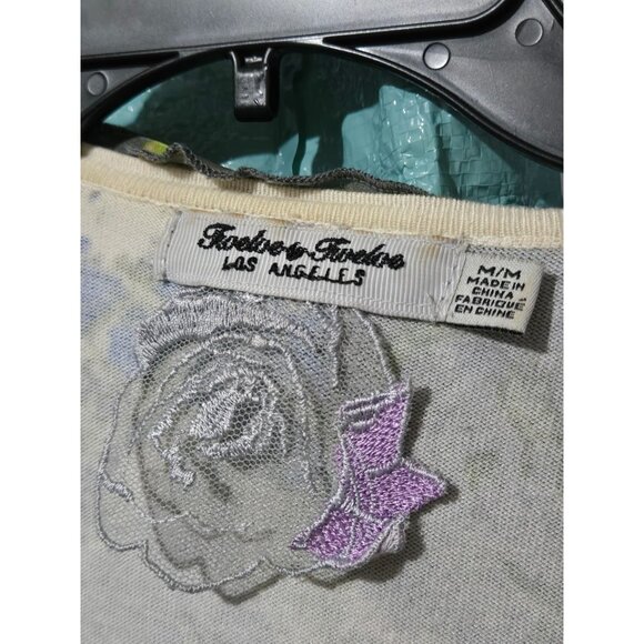 Twelve by Twelve Floral 3/4 Sleeve Full Zip Cardigan Sweater Size Medium Ruffled - Picture 4 of 11